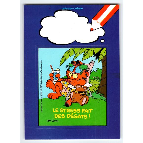 Garfield Other - Vintage 1978 Garfield Comic Sticker Front Postcard French Text Photochrome 6x4